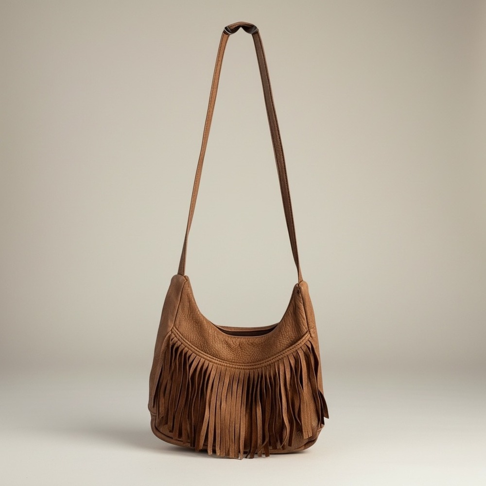 Fringe Leather Crossbody Bag in Brown